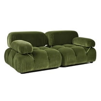 Maklaine 72.5" Velvet Modular Modern 2-Piece Loveseat Sofa in Olive Green