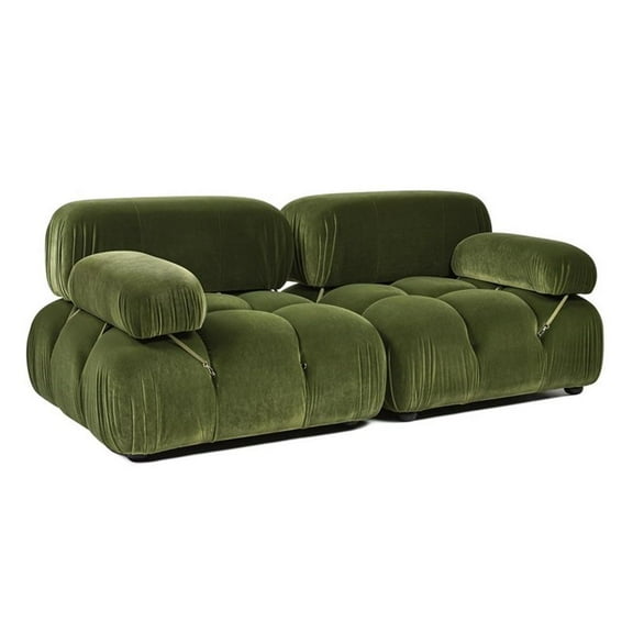 Maklaine 72.5" Velvet Modular Modern 2-Piece Loveseat Sofa in Olive Green