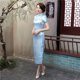thumbnail image 1 of Cheongsam de brocado largo, cheongsam dividido, cheongsam de noche, desfile de actuación, cheongsam retro ajustado mejorado, 1 of 6