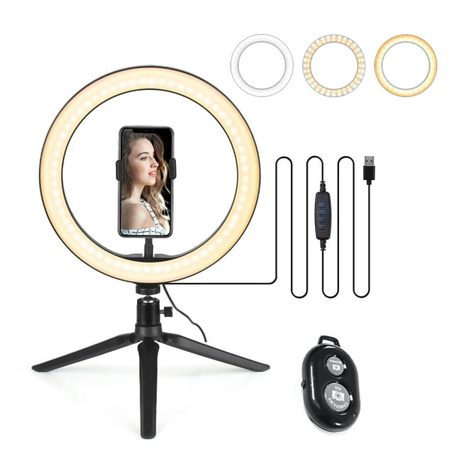 Yeacher Anneau Lumineux à DEL 10,2 3200K-5500K à Intensité Réglable Lampe d'Appareil Photo de Bureau 3 Modes d'Éclairage 10 Niveaux de Luminosité Réglables pour Diffusion en Direct Selfie Maquillage YouTube Vidéo Vlog Photographie