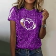 thumbnail image 2 of Women Sequin Football T Shirts Game Day Heart Graphic Short Sleeve Crewneck Tops Trendy Casual Summer Classic Fit Tees Z006-Purple XL, 2 of 5