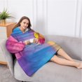 thumbnail image 5 of Oversized Wearable Blanket Hoodie,Colorful Watercolor Stripe Pattern Sherpa Blanket Hoodie with Super Pockets,Super Warm Fuzzy Pullover for Women & Men, 5 of 6