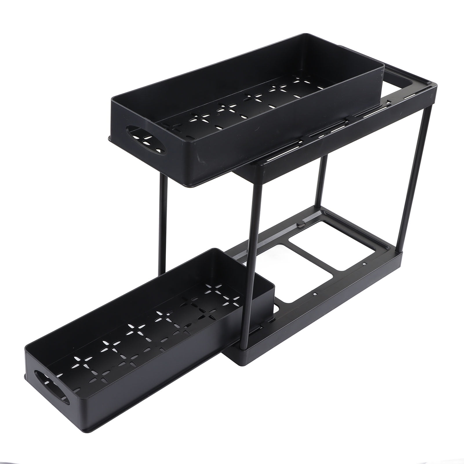 LAZIOEGR Premium 2-Tier Under Sink Organizer, Sliding Pull-Out Cabinet Storage Shelf Basket Rack for Bathroom Kitchen and Laundry Room, Matte Black (16.14 inches / 41 cm)