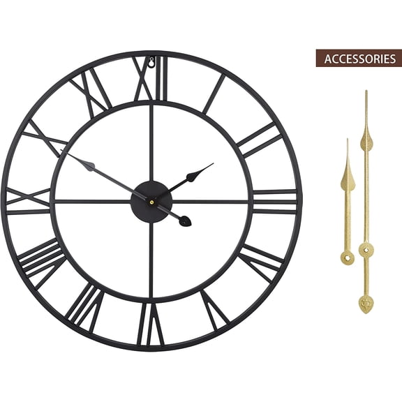 JUNCHI-Large Wall Clocks for Living Room Decor, 16 Inch Round Black Metal Silent Non Ticking Battery Operated Jumbo Numerals Modern Vintage Decorative Clock Wall for Bedroom,Kitchen,Office,Farmhouse