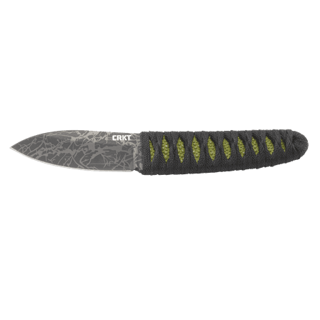 Point Black Plain Edge - CRKT Akri 2480 Fixed Blade with Grey Ti-Nitride Etched 8Cr13MoV Dropt Point Plain Edge Blade and Black Cord Wrapped Handle over Faux Ray Skin Insert and Molded Sheath with Black Paracord Lanyard