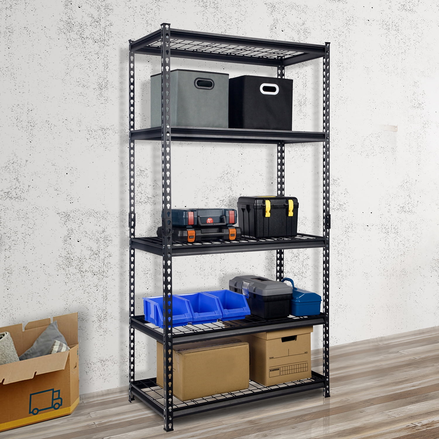 Pachira 36"W x 18"D x 72"H 5-Shelf Steel Shelving, Black
