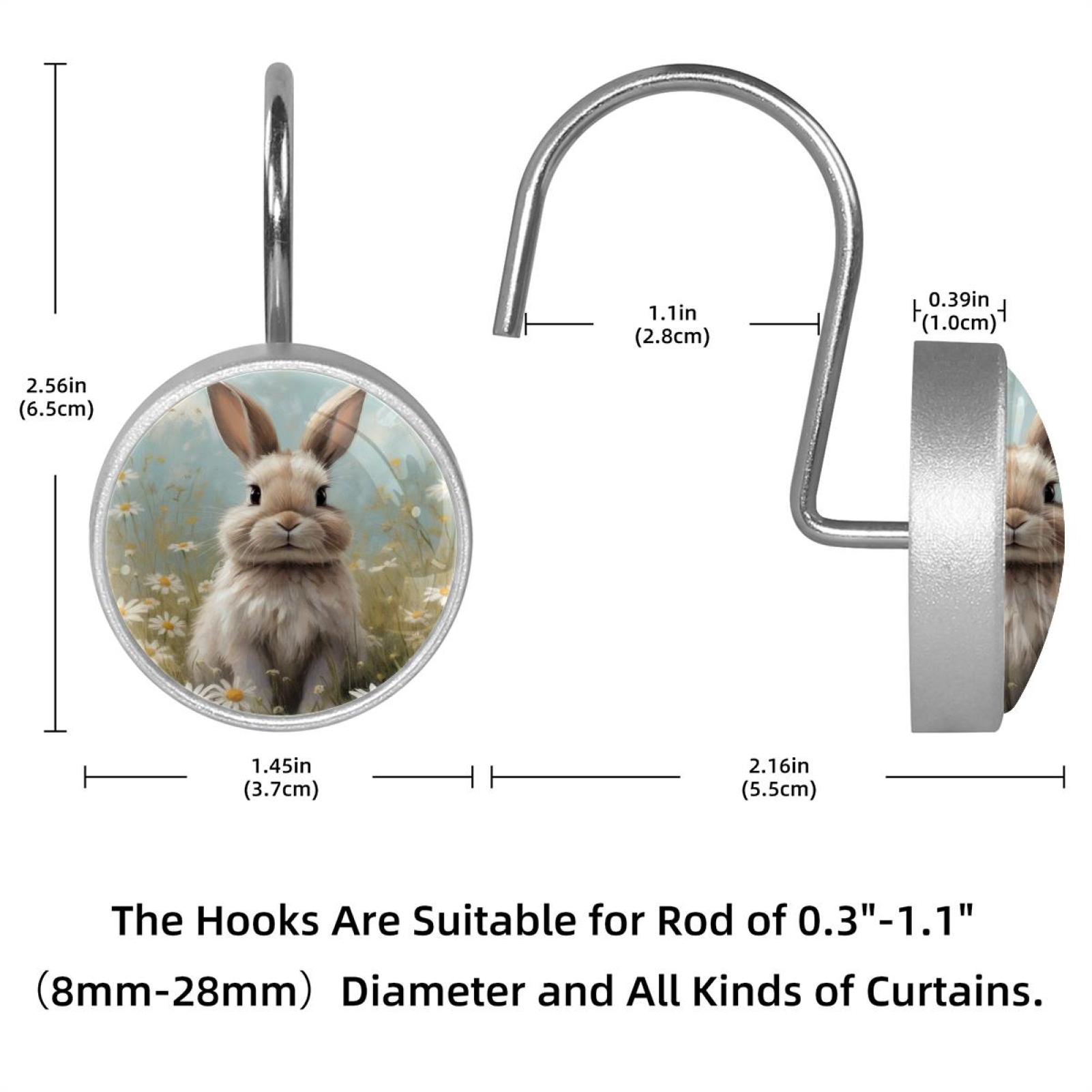 Imobaby 12 Pcs Metal Shower Curtain Hooks Rust Proof for Shower Curtain Liner - Daisy Apricot Rabbit