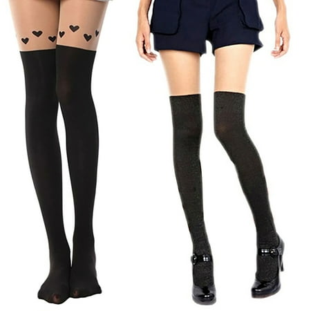 

Women Girl Tattoo High Knee Socks Opaque Stocking Tights(one size)