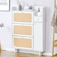thumbnail image 4 of Holaki Rattan Shoe Storage Cabinet, Hidden Slim Narrow Shoe Cabinet with 3 flip Drawers and Door, Freestanding Shoe Rack with Drawer & Top Cubby for Entryway Hallway Living Room, 4 of 25