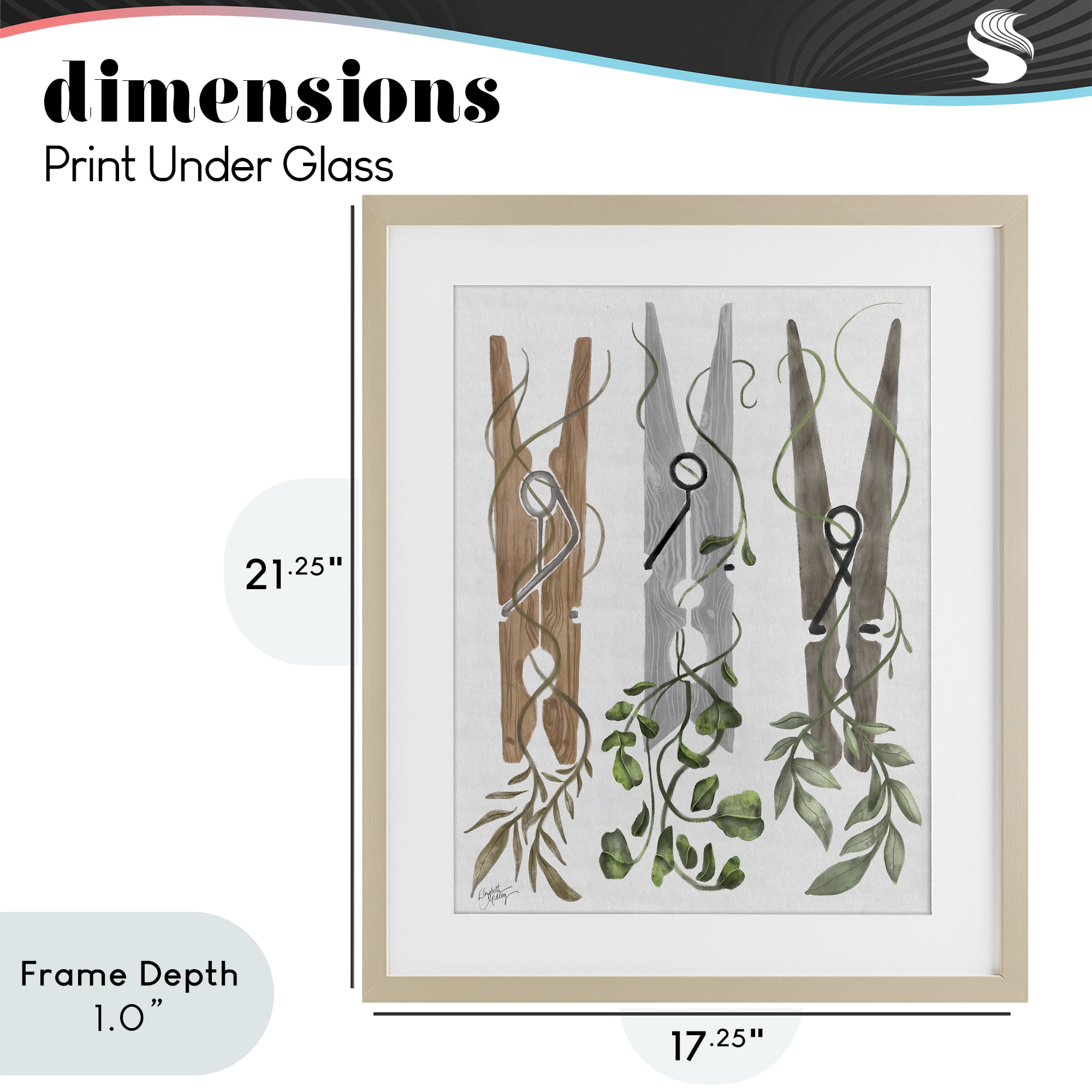 Stupell Industries Ivy Wrapped Clothespins Birch Framed Print Under Glass, design by Elizabeth Medley