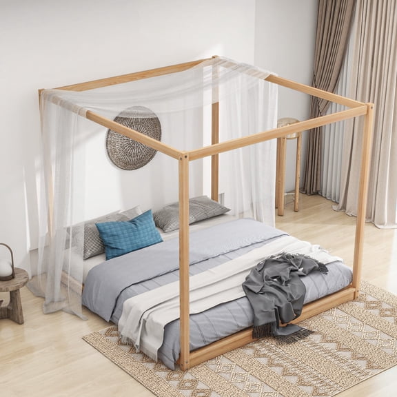 Imerelez Canopy Platform Bed with Support Legs, King Size, Natural