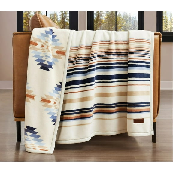 Pendleton Reversible Plush Throw 50" x 70" Savanna Stripe Polyester New