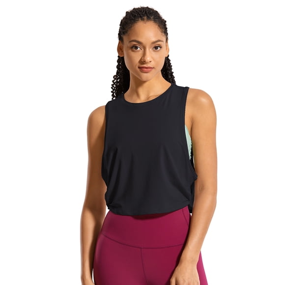 SYROKAN Chemise de Sport en Coton pour Femmes Pima Débardeur Court Sans Manches de Yoga Hauts de Course Gym Vêtements LS