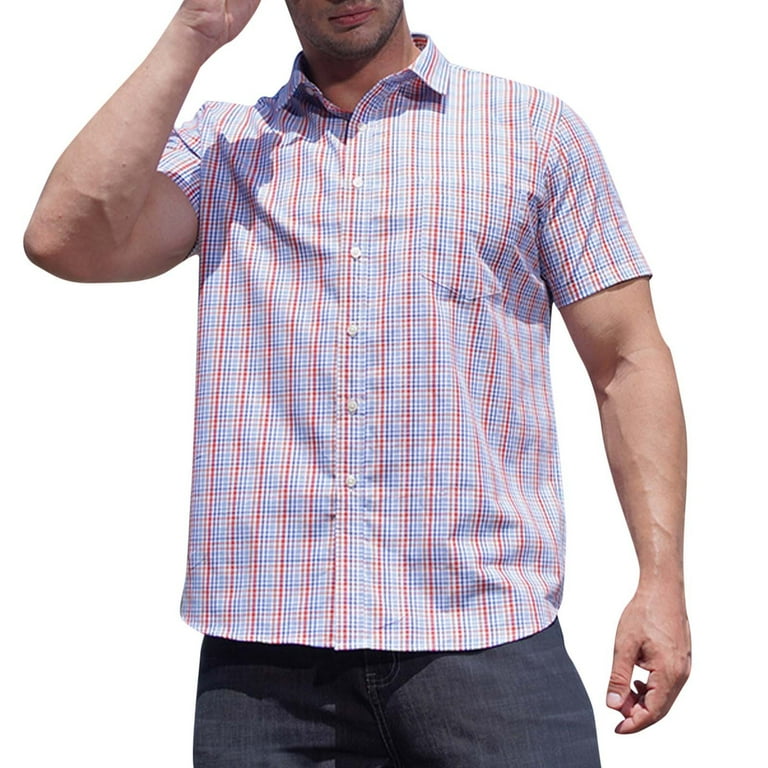 6x dress shirts Sinpiling S-6x Mens Big and Tall Shirts with Pocket Plus Size Short Sleeve T-Shirts Button-Down Collared Lightweight Plaid Printed Work Tshirts Shirt,