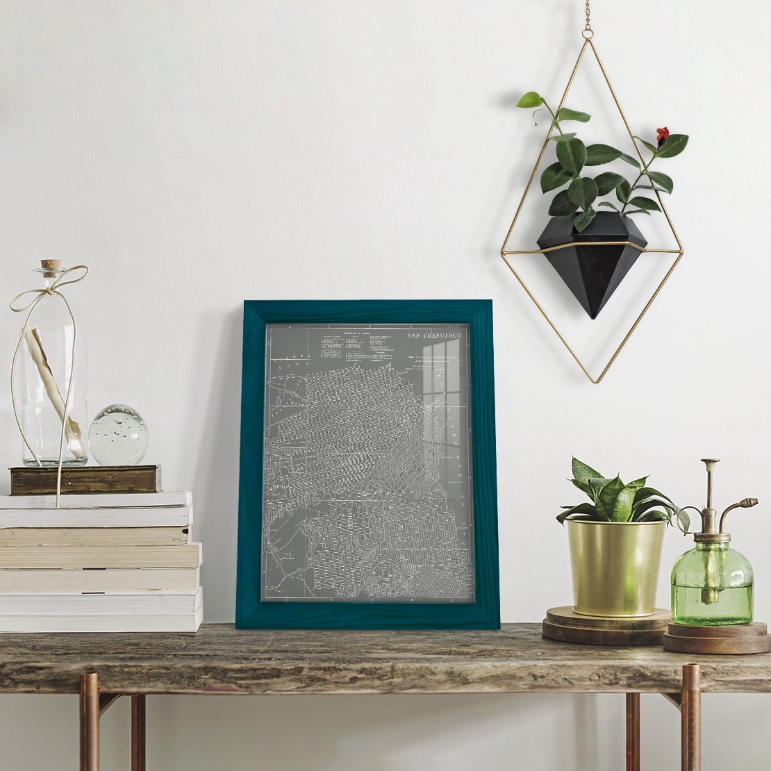 City Map of San Francisco -Framed Print w/glass-Ocean Blue