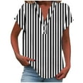 thumbnail image 2 of Mceream Womens Short Sleeve Henley Tops V Neck Striped Tunic Tops Plus Size Cotton Linen Button Down Shirts Casual Loose Fit Blouses Summer Trendy Outfits Black XXL, 2 of 5