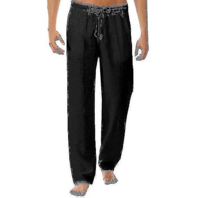 Pantalones de lino de algodón para hombre Pantalones de yoga de playa casuales con cintura elástica