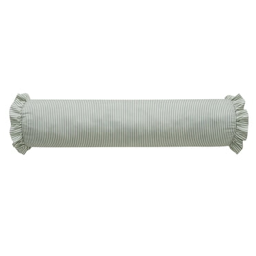Home Decor Collection 8" x 20" Green Striped Ruffle Bolster Decorative Pillow