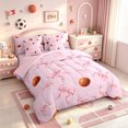 thumbnail image 2 of Manfei Basketball Ball Sport 7-Piece Twin Bedding,Kawaii Bowknot Ribbon Bedding Comforter Set,Pink Reversible, 2 of 7