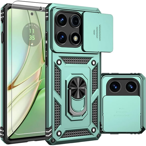 for Motorola Edge 2025 Case,with Camera Lens Cover HD Screen Protector,[Military Grade] Car Mount Kickstand Shockproof Protective Case for Moto Edge 2025, Dark Green
