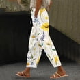 thumbnail image 2 of TRUBKH linen pants women drawstring pants women Floral Solid Long Palazzo Pants Women's Spring And Summer Casual 3D Printed Back Pocket Cotton And Linen Pants Pants for Women Flowy Pants Yellow 2XL, 2 of 4