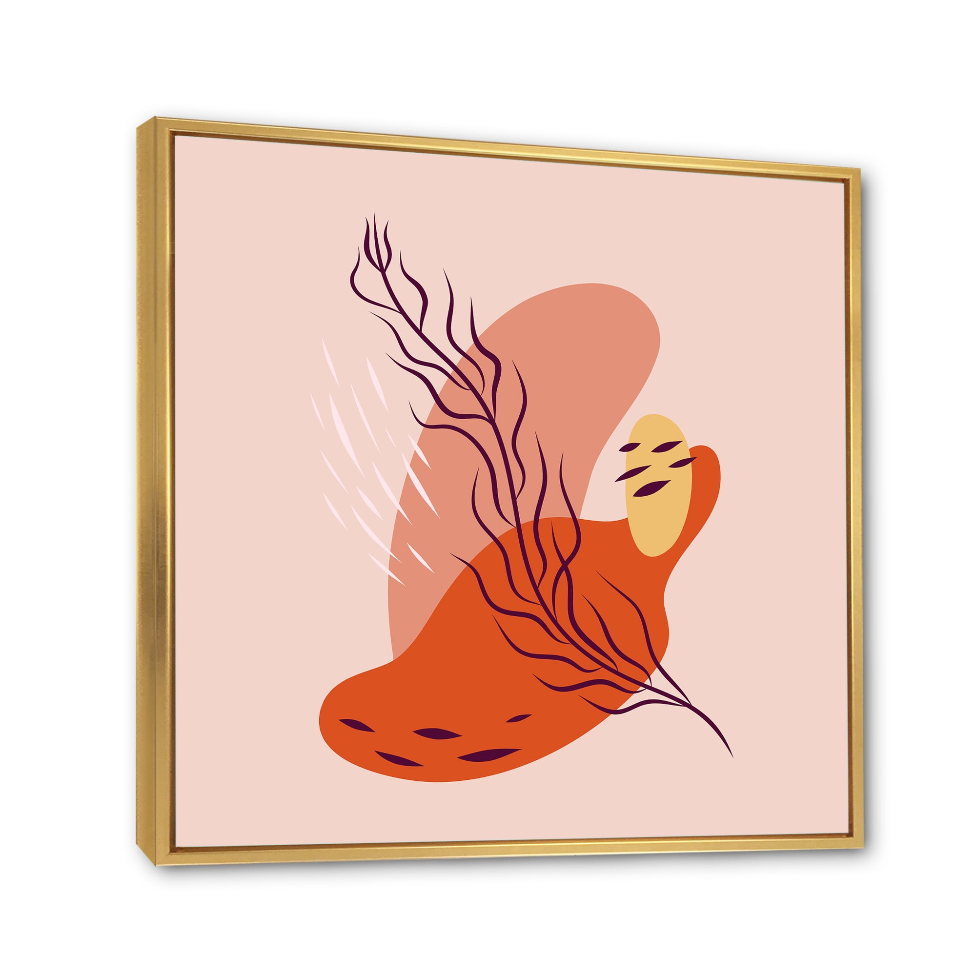 Designart 'Abstract Warm Colors Spring Leaf' Modern Framed Canvas Wall Art Print