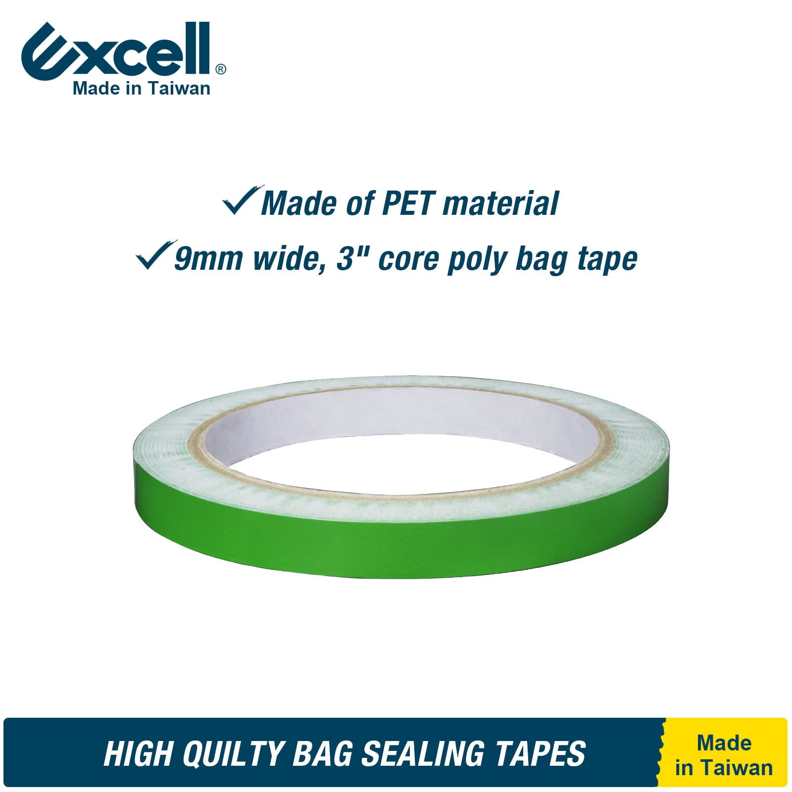 EXCELL Green Poly Bag Sealing Tape - 3/8 inch x 72 yds -10 Packs for Packaging Vegetables, Fruit, Meat, Cake, Ice Bags, Candy