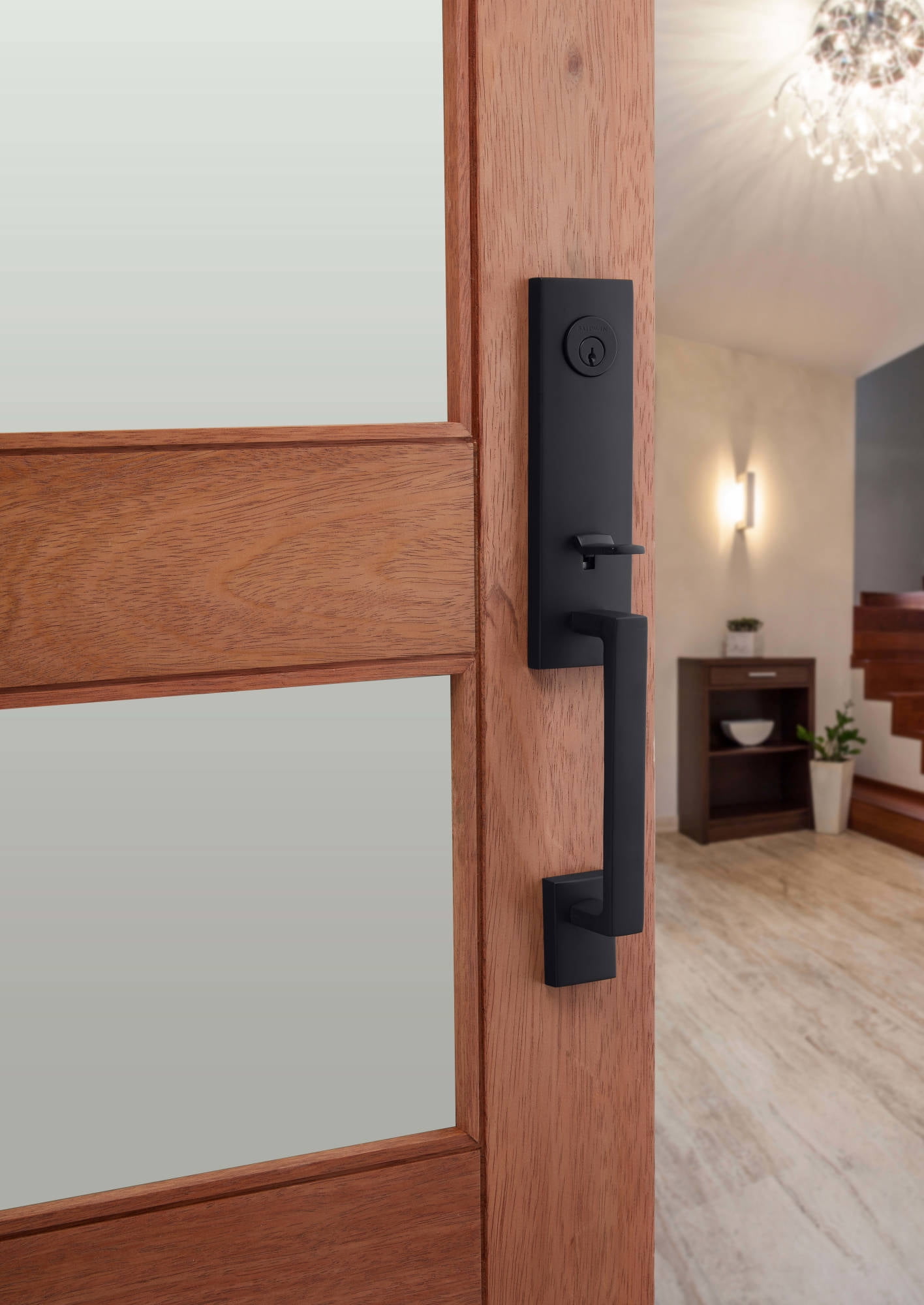 Baldwin Reserve Scseaxconcrr190 Single Cylinder Seattle Handleset Contemporary Knob And Contemporary Round Rose With 6Al Latch And Dual Strike Satin Black Finish