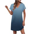 thumbnail image 2 of Sevevn Women Fashion V-Neck Pockets Button Dress Solid Short Sleeve Dress Summer Gift Light Blue M, 2 of 5