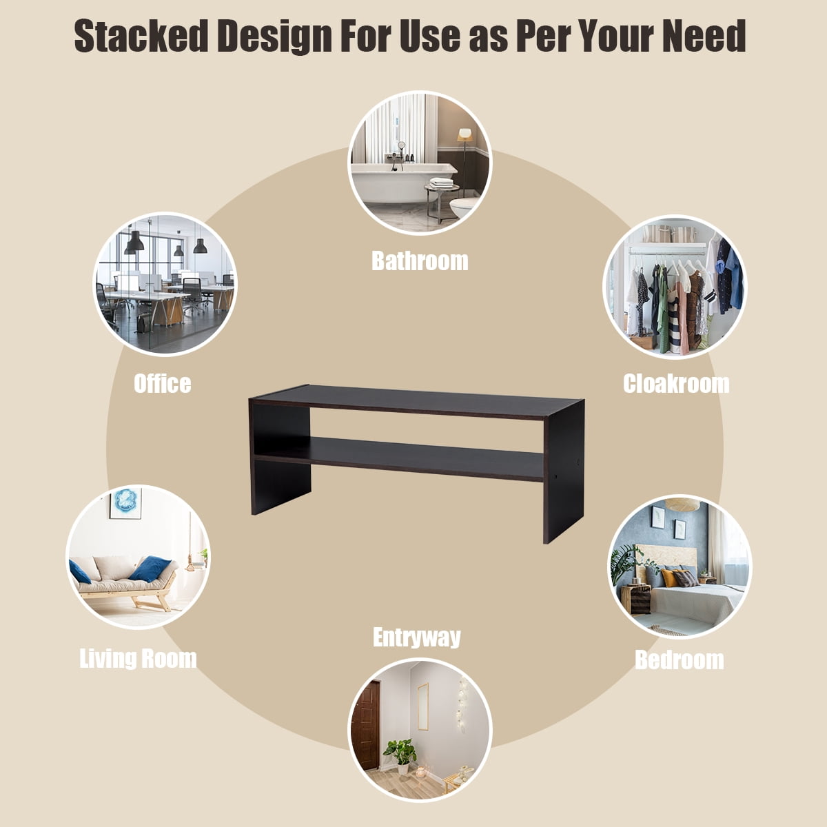 Topbuy 2-tier Stackable Shoe Rack 31" Width Organizer Shelf Set of 3 Tan