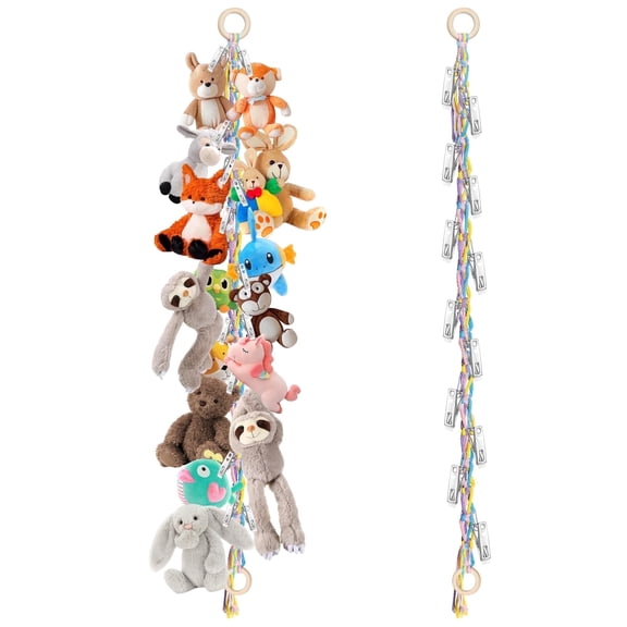 DIYMAG 2 Pcs Stuffed Animals Organizer Chain, Colorful Rope Hanging Storage Chain with 40 Clips for Stuffed Animal Storage & Babyroom Deco