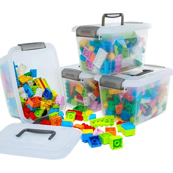 Citylife 5.3 Qt 4 Packs Storage Bins with Lids Clear Plastic Bins with Grey Handle Stackable Storage Containers for Organizing