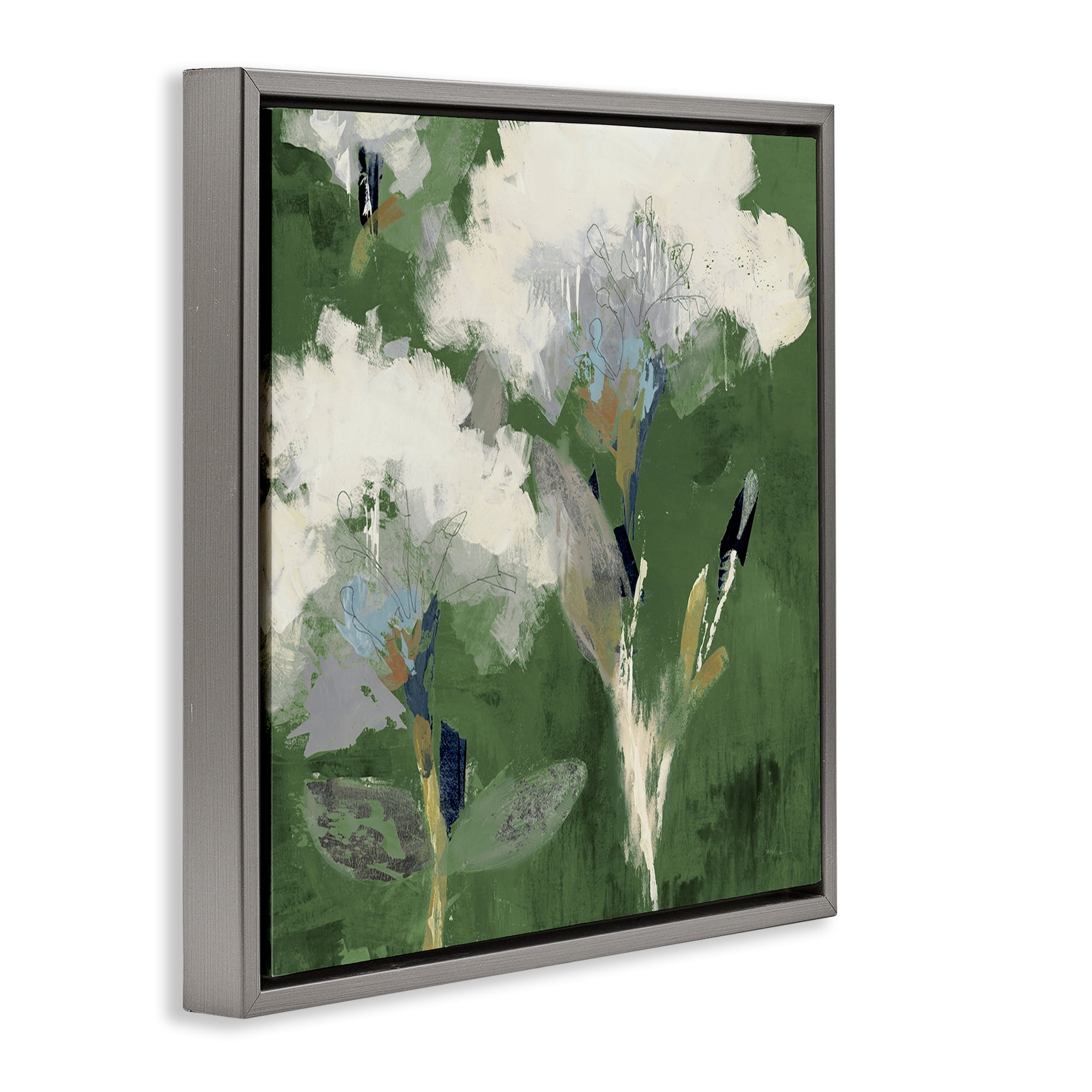 Stupell Industries Abstract Botanical Buds Plants & Flowers Painting Gray Floater Framed Canvas Art Print Wall Art, 25 x 25