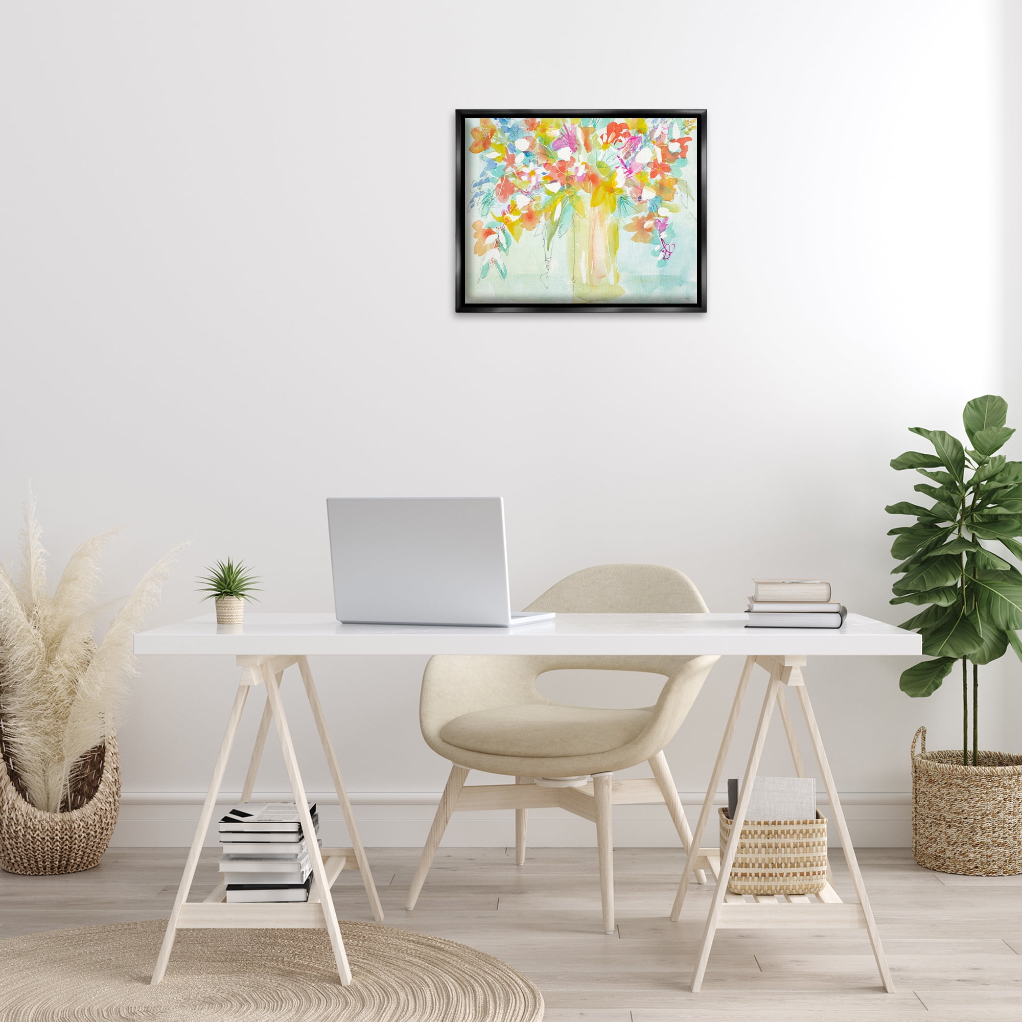 Stupell Industries Bold Eclectic Bouquet Botanical & Floral Painting Black Floater Framed Art Print Wall Art, 21 x 17