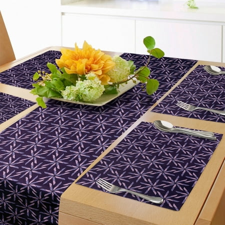 

Geometric Table Runner & Placemats Pinwheel Design with Dark Color Palette Abstract Pattern Winter Motifs Set for Dining Table Placemat 4 pcs + Runner 16 x90 Mauve Lavender Purple by Ambesonne