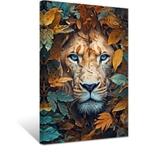 ZHONGYUTONG Lion Canvas Wall Art Lion Head with Flowers Painting Prints Wild Animals Portrait Picture for Office Home Decor Framed (16.00" x 24.00")
