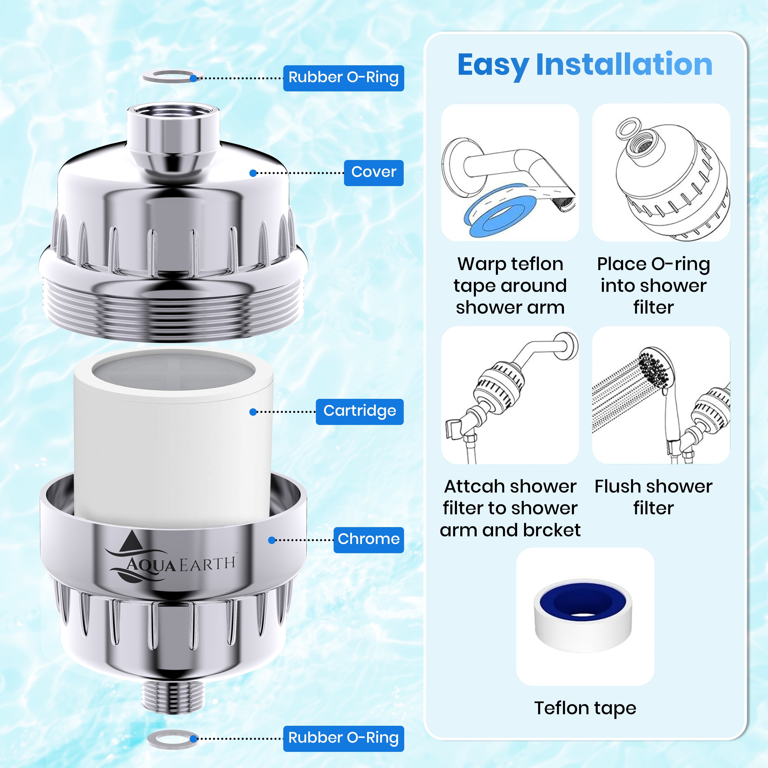 Aqua Earth Shower Filter For Hard Water Removes Chlorine Fluoride Harmful Substances Organics Other Sediments Shower Head Filter High Output Vitamin C