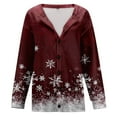 thumbnail image 5 of Cardigans for Women Color Block Snowflake Printed Casual Jacket Button Down Crew Neck Long Sleeve Fall Winter Loose Fit Womens Sweaters YD Wine L, 5 of 5