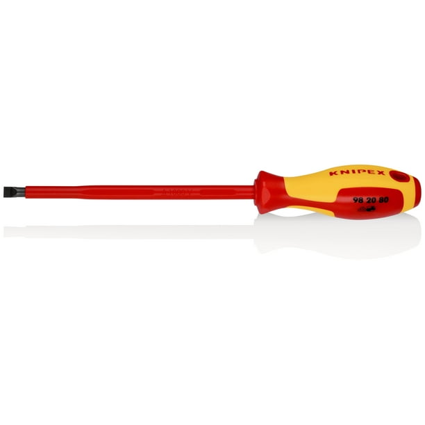 KNIPEX 98 20 80 Desarmador para tornillos con cabeza ranurada mango aislante en dos componentes, según norma VDE bruñido 295 mm