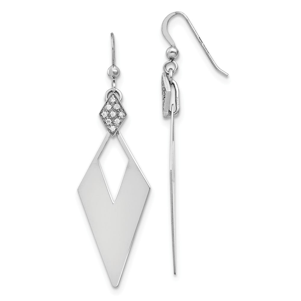 Solid Sterling Silver Crystal Diamond Shape Dangle Earrings Mm