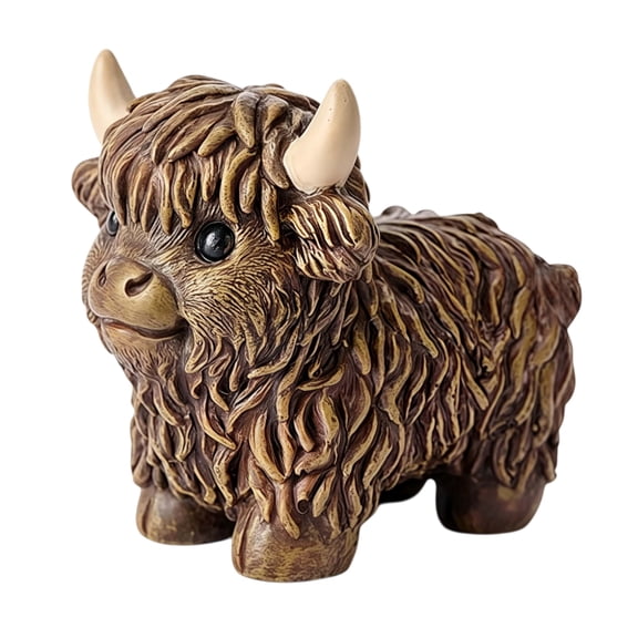 Highland Cow Figurine Statue Brown Scottish Highland Cow Decor 4.3 Inch Resin Cute Calf Statue for Desk Bookshelf Shelf Farmhouse Office Living Room Ornament Cow Lover Gift
