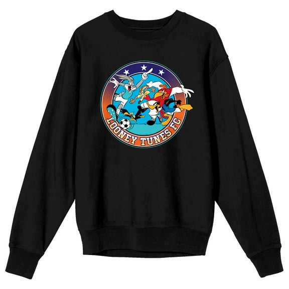 Looney Tunes Soccer Adult Black Crew Neck Long Sleeve Sweatshirt-Medium
