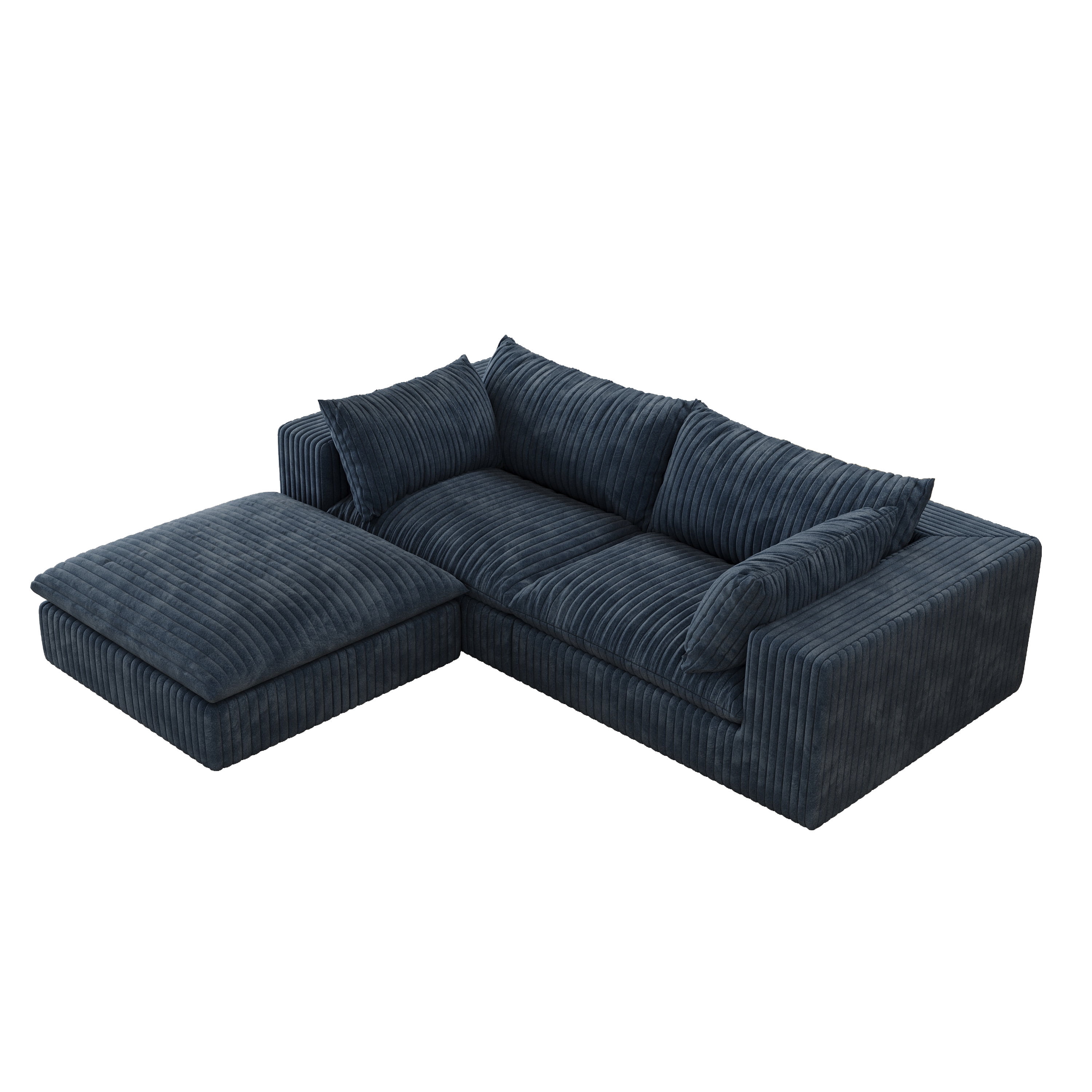 MAYEERTY 78.8" Cloud Sofa Blue Corduroy Fabric Deep Seat Double-Layer Design Removable Cushion No Assembly DIY Combination for Multi-Rooms