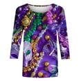 thumbnail image 4 of Cavosen Mardi Gras Women's Shirts and Blouses 3/4 Length Sleeve Carnival Shiny Mask Print Blouse Crewneck Party Holiday Tops Casual Fashion Festival Shirts Dressy Party Funny Tees M, 4 of 5