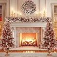 thumbnail image 2 of HighSound Pre-lit Xmas Tree Artificial Christmas 4-Piece Set, Garland, Wreath & Set of 2 Entrance Trees, with 340 Warm Lights, Pine Cones & Red Berries, Artificial Tree for Entry & Fireplace, Red, 2 of 13