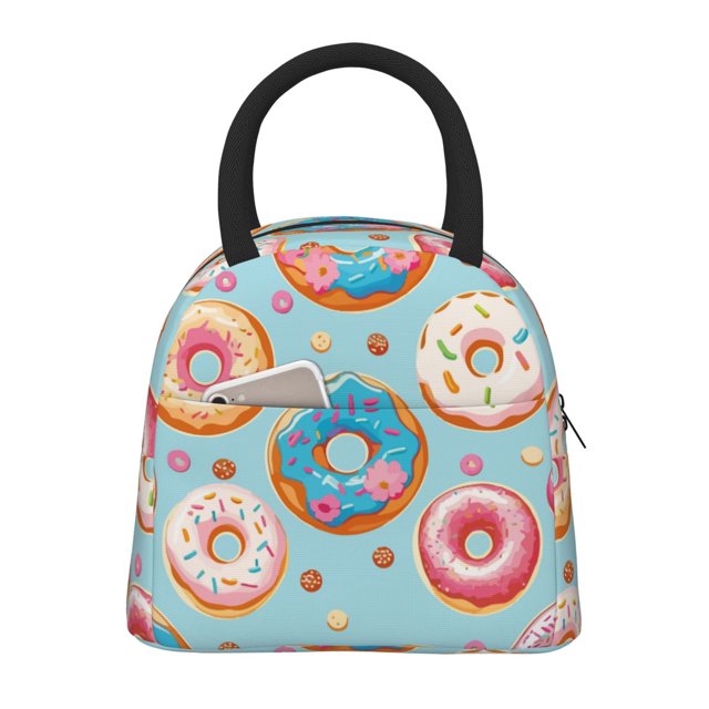 Balery Colorful Donut Bolsa de Almuerzo para Mujeres, Caja de Almuerzo, Bolsa de Almuerzo Pequeña Impermeable, Tote de Almuerzo Reutilizable con Gran Capacidad