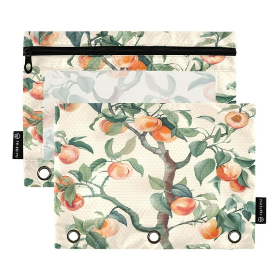 2 Pack Pencil Bag 9.84x6.1 Inch 3-Ring Page Turning Folder Zipper Pencil Case Pencil Bag Page Turning File BagPeach Tree