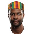 thumbnail image 3 of African Hand Woven Kente Kufi Hat with Faux Leather, 3 of 5