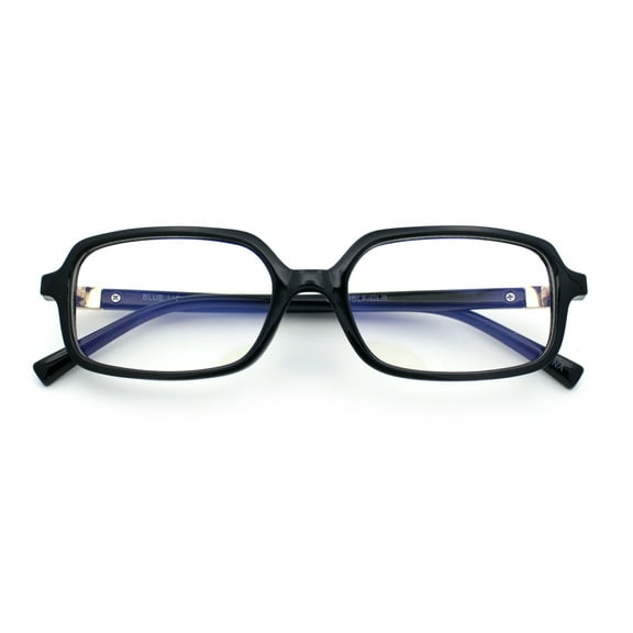 Womens Luxe Narrow Rectangle Plastic Blue Light Filter Computer Glasses Black