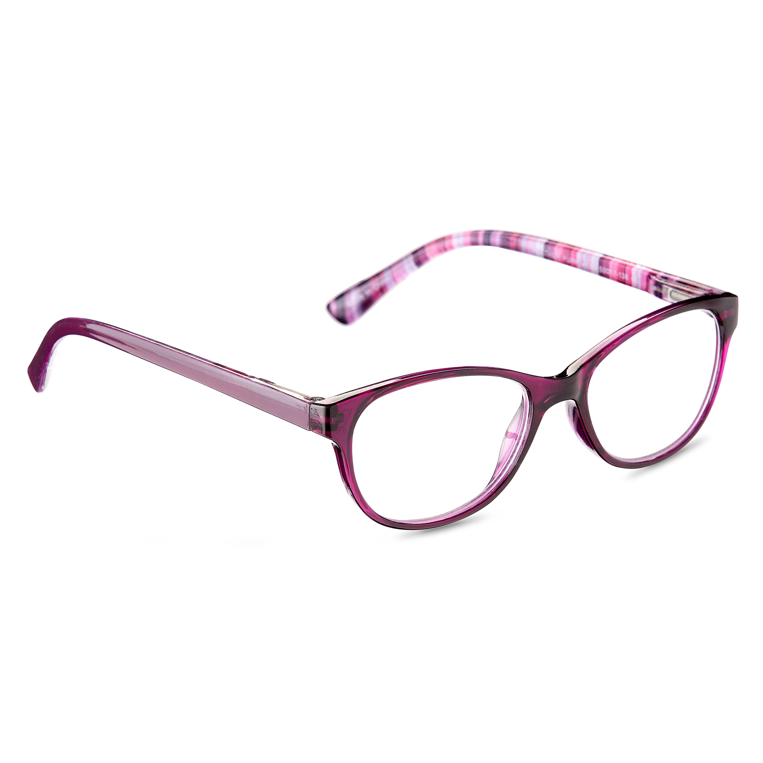 (2 pack) Equate Women's Heather Oval Reading Glasses with Case, Purple, +1.75